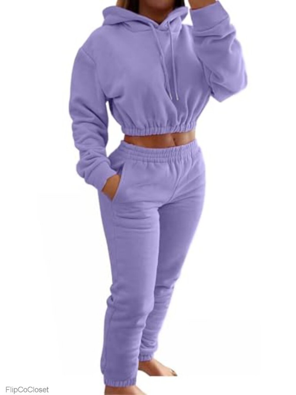 2 Piece Sweatsuit Set Crop Hoodie Jogger Pants Tracksuit